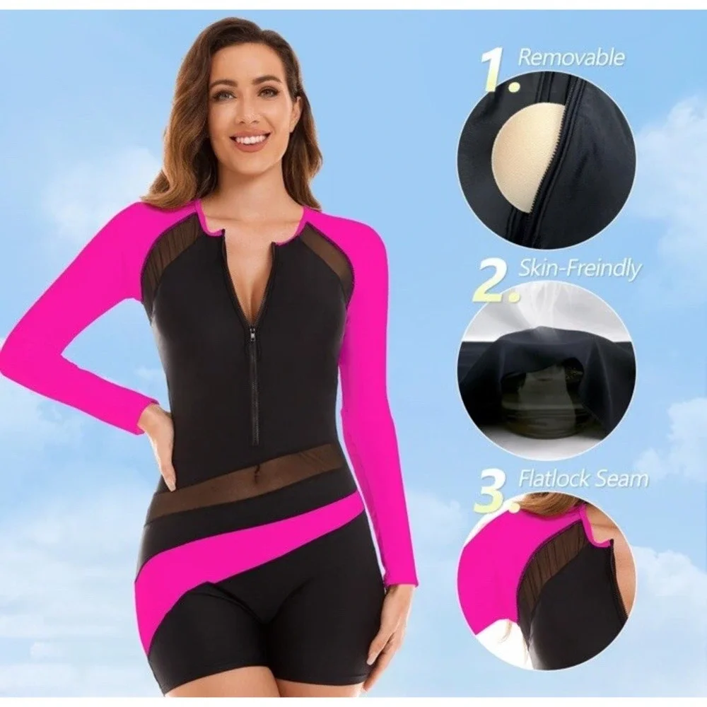 NESY ONE PIECE LONG SLEEVE RASH GUARD SWIMSUIT, Medium Wetsuit Athletic